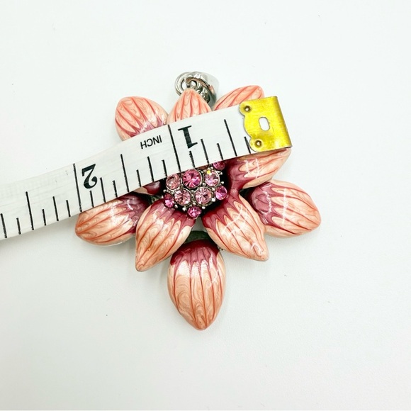 Pink Enamel Rhinestones Floral Brooch Pedant - Picture 5 of 5